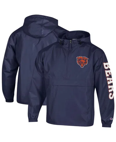 Champion Men's Navy Chicago Bears Packable Hooded Windbreaker Half-zip Jacket In Blue