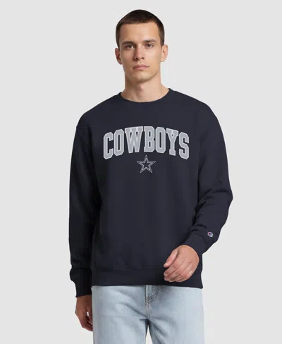 Champion Men's Navy Dallas Cowboys Contrast Patch Crewneck Sweatshirt In Blue