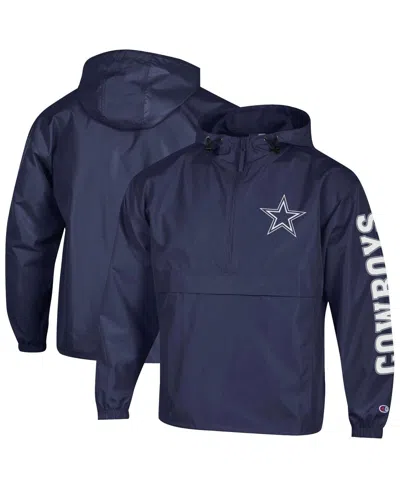 Champion Men's Navy Dallas Cowboys Packable Hooded Windbreaker Half-zip Jacket