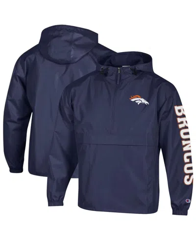 Champion Men's Navy Denver Broncos Packable Hooded Windbreaker Half-zip Jacket In Blue