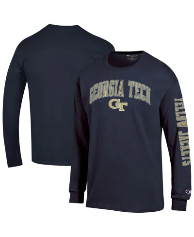 Champion Men's Navy Georgia Tech Yellow Jackets Arch Over Logo 2-hit Long Sleeve T-shirt In Blue