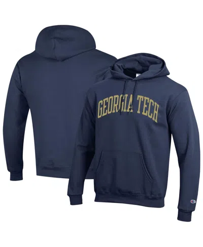 Champion Men's Navy Georgia Tech Yellow Jackets Basic Arch Fleece Pullover Hoodie In Animal Print