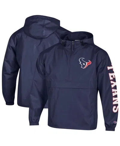 Champion Men's Navy Houston Texans Packable Hooded Windbreaker Half-zip Jacket In Blue