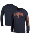 Champion Men's Navy Illinois Fighting Illini Arch Over Logo 2-hit Long Sleeve T-shirt In Blue
