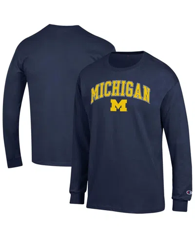 CHAMPION MEN'S NAVY MICHIGAN WOLVERINES ARCH OVER LOGO LONG SLEEVE T-SHIRT