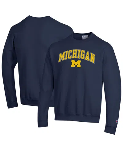 Champion Men's Navy Michigan Wolverines Arch Over Logo Pullover Sweatshirt In Blue