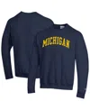 Champion Men's  Navy Michigan Wolverines Arch Reverse Weave Pullover Sweatshirt In Blue