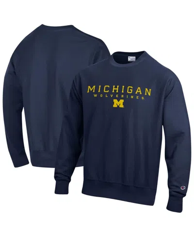 Champion Men's Navy Michigan Wolverines Relentless Reverse Weave Sweatshirt In Blue