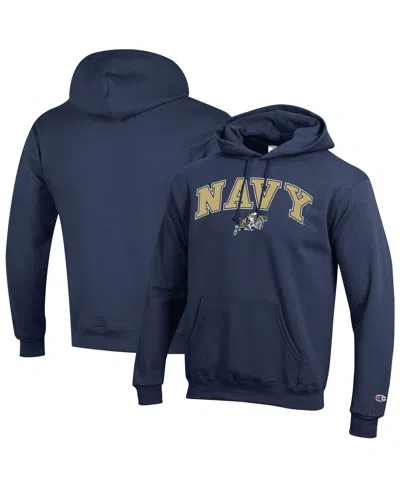 Champion Men's Navy Midshipmen Arched Logo Fleece Pullover Hoodie In Blue
