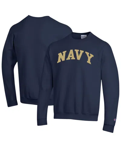 Champion Men's Navy Midshipmen Basic Arch Fleece Pullover Sweatshirt In Blue