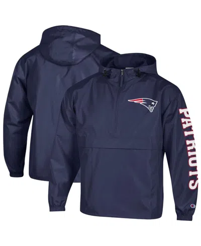 Champion Men's Navy New England Patriots Packable Windbreaker Half-zip Jacket In Blue