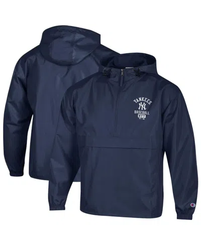 Champion Men's Navy New York Yankees Packable Windbreaker Half-zip Jacket In Blue