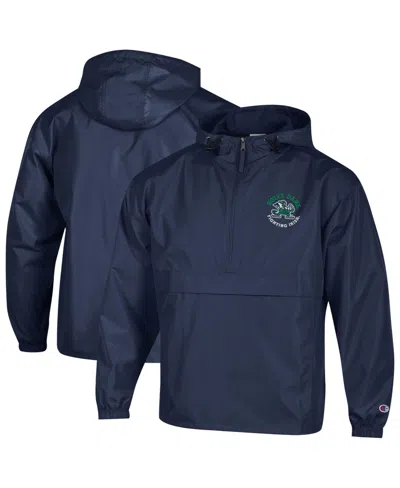 Champion Men's Navy Notre Dame Fighting Irish Packable Hooded Windbreaker Half-zip Jacket In Blue