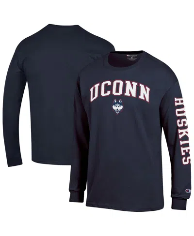 Champion Men's Navy Uconn Huskies Arch Over Logo 2-hit Long Sleeve T-shirt In Blue