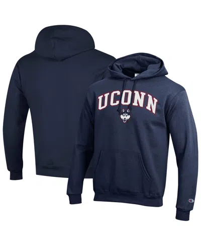Champion Navy Uconn Huskies Arched Logo Fleece Pullover Hoodie In Blue
