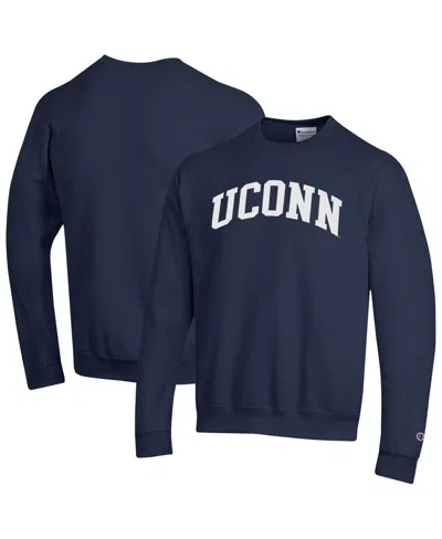 Champion Men's Navy Uconn Huskies Basic Arch Fleece Pullover Sweatshirt In Blue