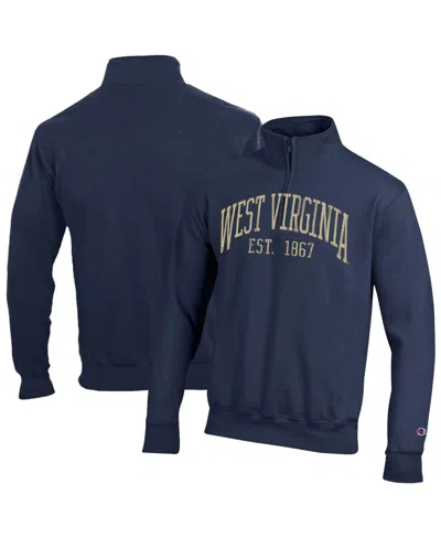Champion Men's Navy West Virginia Mountaineers Powerblend Quarter-zip Pullover Sweatshirt In Blue