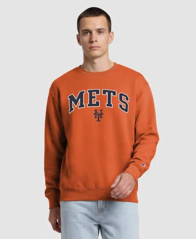 Champion Men's New York Mets Volume Fleece Crewneck Sweatshirt In Orange
