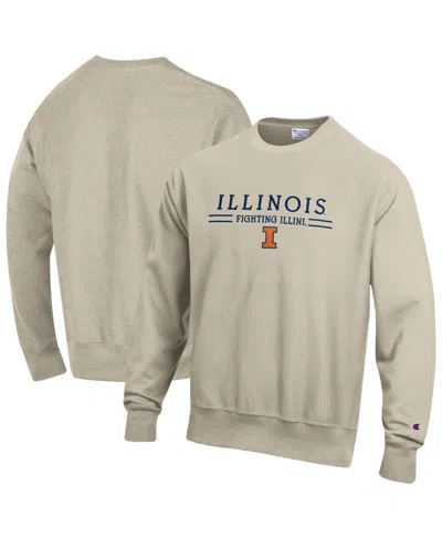 Champion Men's Oatmeal Illinois Fighting Illini Reverse Weave Crewneck Sweatshirt In Gray