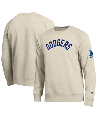 Champion Men's Oatmeal Los Angeles Dodgers All-star Soft Felt Raglan Sweatshirt In Brown