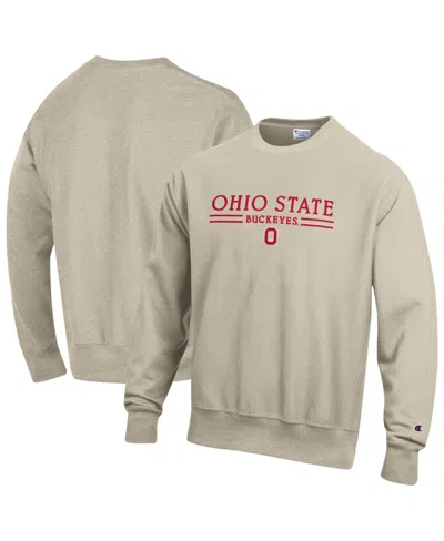 Champion Men's Oatmeal Ohio State Buckeyes Reverse Weave Crewneck Sweatshirt In Neutral