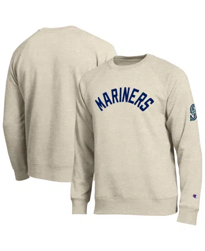 Champion Men's Oatmeal Seattle Mariners All-star Soft Felt Raglan Sweatshirt In Brown