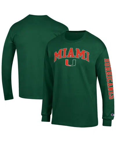 Champion Men's Orange Miami Hurricanes Arch Over Logo 2-hit Long Sleeve T-shirt In Green
