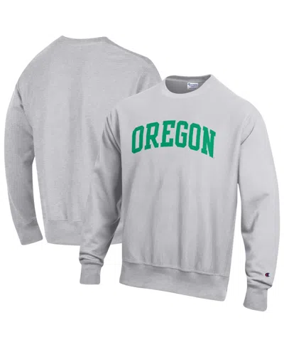Champion Men's Oregon Ducks Reverse Weave Fleece Crewneck Relaxed-fit Sweatshirt In Gray