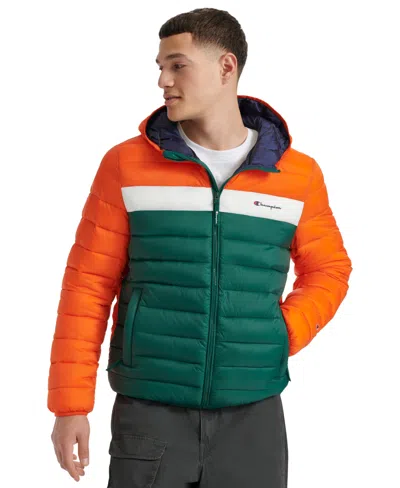 Champion Men's Performance Quilted Hooded Jacket In Orange Combo