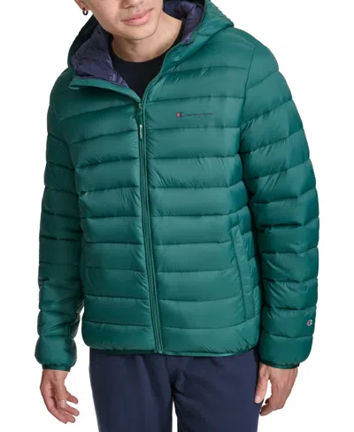 Champion Men's Performance Quilted Hooded Jacket In Rain Forest