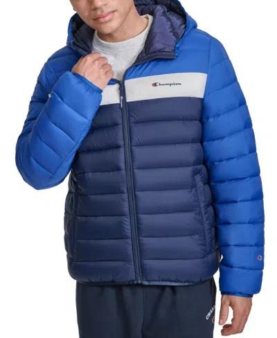 Champion Men's Performance Quilted Hooded Jacket In Royal Blue Combo
