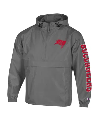 Champion Pewter Tampa Bay Buccaneers Packable Hooded Windbreaker Half-zip Jacket In Gray