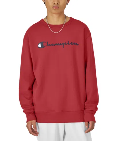 Champion Men's Powerblend Fleece Logo Sweatshirt In Eclipse Red