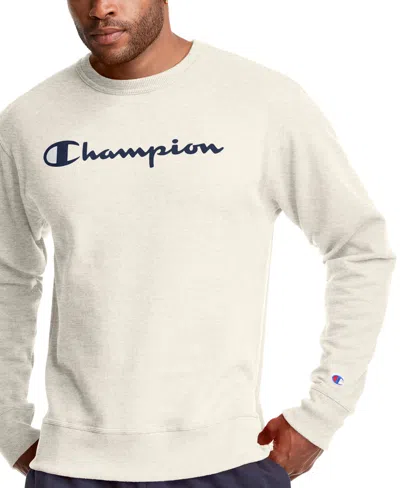 Champion Men's Powerblend Fleece Logo Sweatshirt In Oatmeal Heather