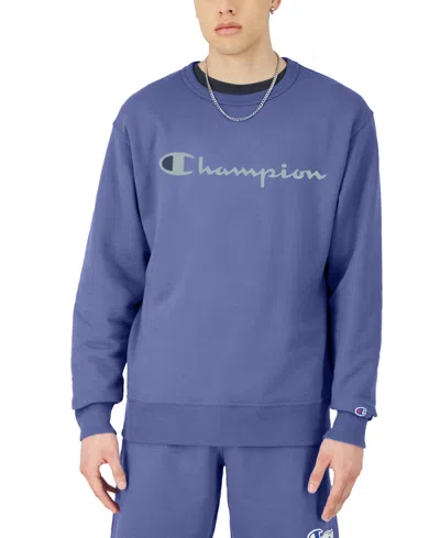 Champion Men's Powerblend Fleece Logo Sweatshirt In Stone Crush Blue