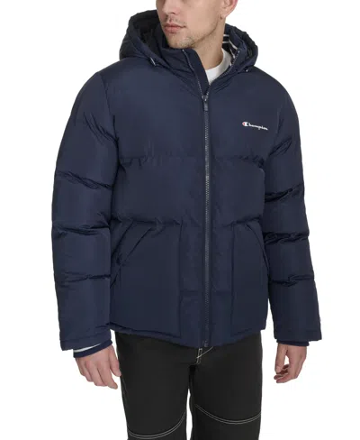 Champion Men's Puffer With Hood Jacket In Blue