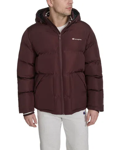 Champion Men's Puffer With Hood Jacket In Burgundy