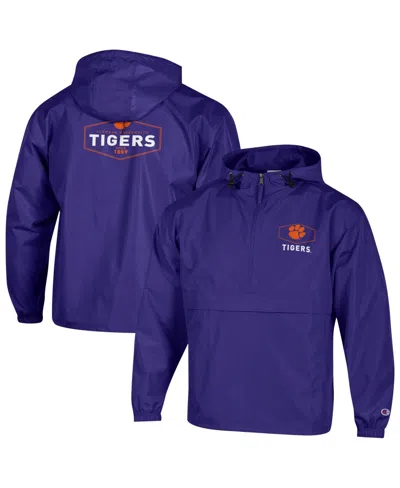 Champion Men's Purple Clemson Tigers Delay Packable Half-zip Jacket In Blue