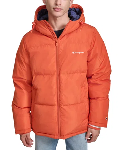 Champion Men's Quilted Full-zip Hooded Puffer Jacket In Orange