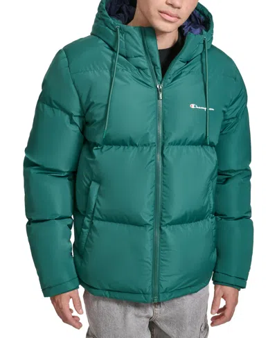 Champion Men's Quilted Full-zip Hooded Puffer Jacket In Rain Forest