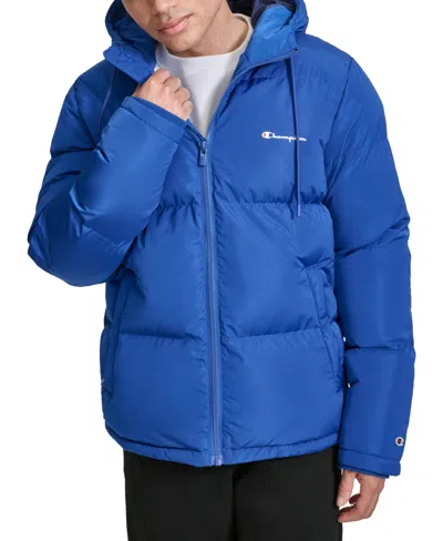 Champion Men's Quilted Full-zip Hooded Puffer Jacket In Surf The Web