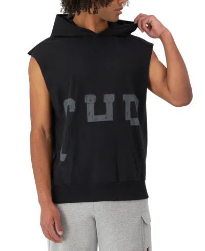 Champion Men's Relaxed Fit Middleweight Sleeveless Logo Hoodie In Black