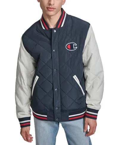 Champion Men's Retro Quilted Logo Bomber Jacket In Navy,white