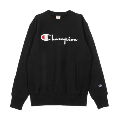 Champion Men's Reverse Weave Big Logo Crewneck Sweatshirt In Black