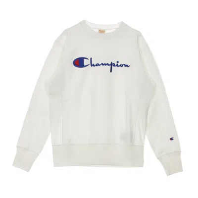 Champion Men's Reverse Weave Big Logo Crewneck Sweatshirt In White