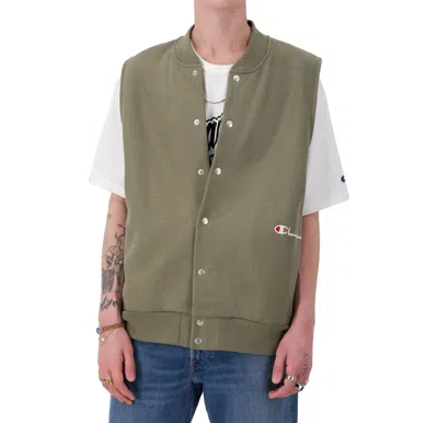 Champion Men's Reverse Weave Vest Script Logo In Olive In Green