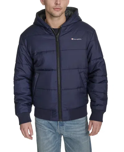 Champion Men's Reversible Bomber With Hood Jacket In Blue