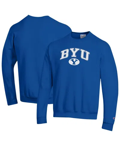 Champion Men's Royal Byu Cougars Arch Over Logo Pullover Sweatshirt In Blue