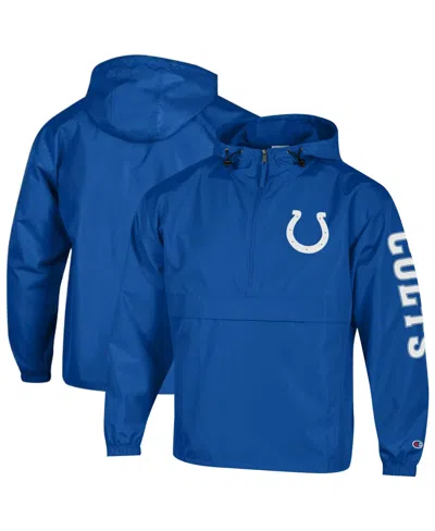 Champion Men's Royal Indianapolis Colts Packable Hooded Windbreaker Half-zip Jacket In Animal Print