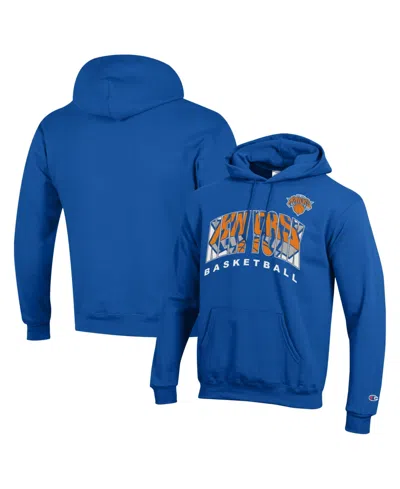 Champion Men's Royal New York Knicks Arch Logo Powerblend Fleece Hoodie In Blue